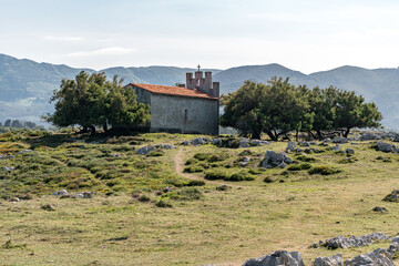 The small church Ermita de San Antonio near the Asturias coastline, in northern Spain