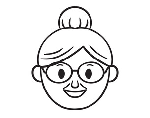 Grandmother face doodle hand drawn icon. Outline drawing granny face line clipart symbol
