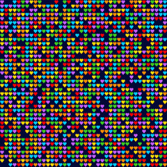 Rainbow Heart Mosaic, seamless vector pattern with colorful hearts in a rainbow palette. Perfect for backgrounds, textiles, and festive banner designs, this vibrant pattern spreads love and joy with e