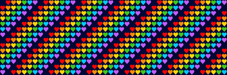 Rainbow Heart Mosaic, seamless vector pattern with colorful hearts in a rainbow palette. Perfect for backgrounds, textiles, and festive banner designs, this vibrant pattern spreads love and joy with e