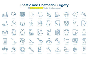 Plastic and Cosmetic Surgery line icon pack. Plastic and Cosmetic Surgery Stroke icon set. Editable Stroke icon