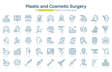 Plastic and Cosmetic Surgery line icon pack. Plastic and Cosmetic Surgery Stroke icon set. Editable Stroke icon
