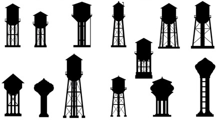 Water tower silhouette vector on white background
