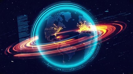 Futuristic planetary compass UI vibrant terrain overlays, rotating globe interface, glowing climate rings, seismic data pulses, ecological zones in holographic earth tones mixed neon HUD elements - Powered by Adobe