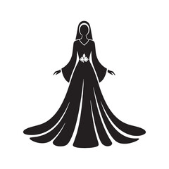 Naklejka premium Minimalist Gulf wedding dress silhouette vector art – Gulf wedding dress silhouette – Gulf wedding dress vector – Gulf wedding dress illustration – ladies dress silhouette