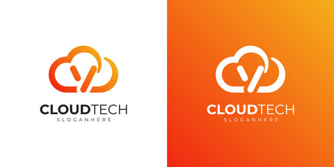 Letter V cloud logo design with modern orange gradient, tech and digital concept symbol