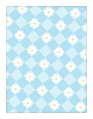 Charming Daisy Pattern Pastel Blue Gingham Background with White Daisies