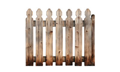 Wooden fence isolated on transparent white background, clipping path ,png 