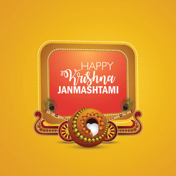 Happy krishna janmashtami background with makhan mataki