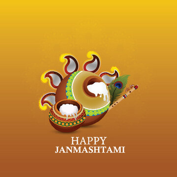 Indian festival happy krishna festival with makhan mataki on creative background