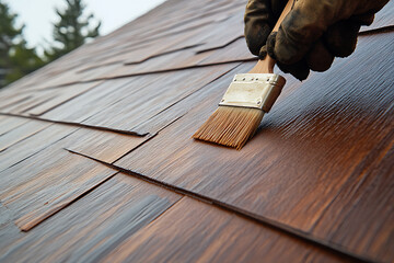 Applying Stain to Wooden Roof Shingles