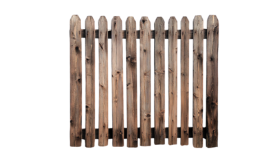 Wooden fence isolated on transparent white background, clipping path ,png 