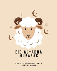 Eid al-Adha Mubarak Card with Sheep Illustration