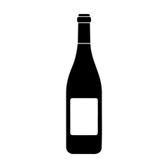 Black silhouette of a wine bottle on white background