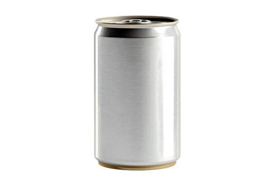 A close up shot of a plain silver aluminum can isolated on a black background with a simple design look