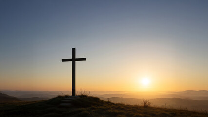 일출 자연 언덕 십자가 배경 사진 이미지