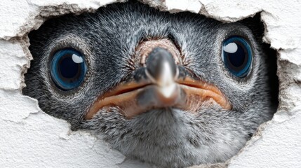 Curious Bird Peering Through Textured Wall Revealing Nature's Beauty and Colorful Plumage