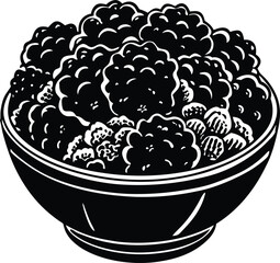 Silhouette Illustration of Steamed Cauliflower Florets in a Bowl A Simple, Elegant Vector Graphic