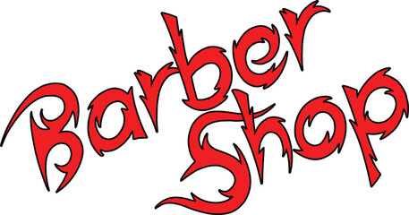 Barber shop sign with jagged red letters and black border