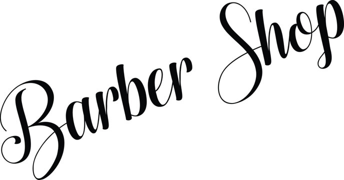 Elegant cursive hand lettering text saying barber shop