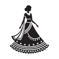 Refined black silhouette of Lehenga Choli form – lehenga choli silhouette – lehenga choli vector – lehenga choli illustration – ladies dress silhouette – silhouette of lehenga choli

