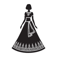 Fototapeta premium Detailed Lehenga Choli silhouette vector artwork – lehenga choli silhouette – lehenga choli vector – lehenga choli illustration – ladies dress silhouette – silhouette of lehenga choli
