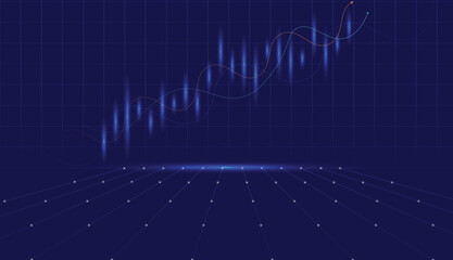 Abstract showing upward trading stock market graph vector design on technology blue background.