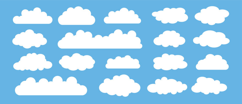 white cloud and blue sky vector set. cartoon clouds in flat design