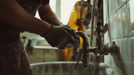 Worker Adjusting Industrial Valve