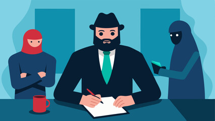 Fake Business Meeting An undercover officer poses as a business person in an office setting taking notes during a seemingly standard meeting with suspects.