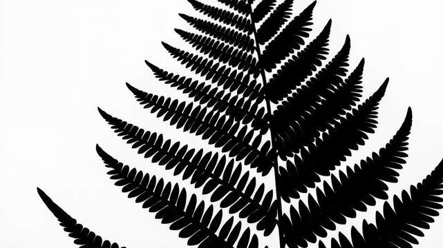 Elegant fern frond isolated against white background shows graceful silhouette