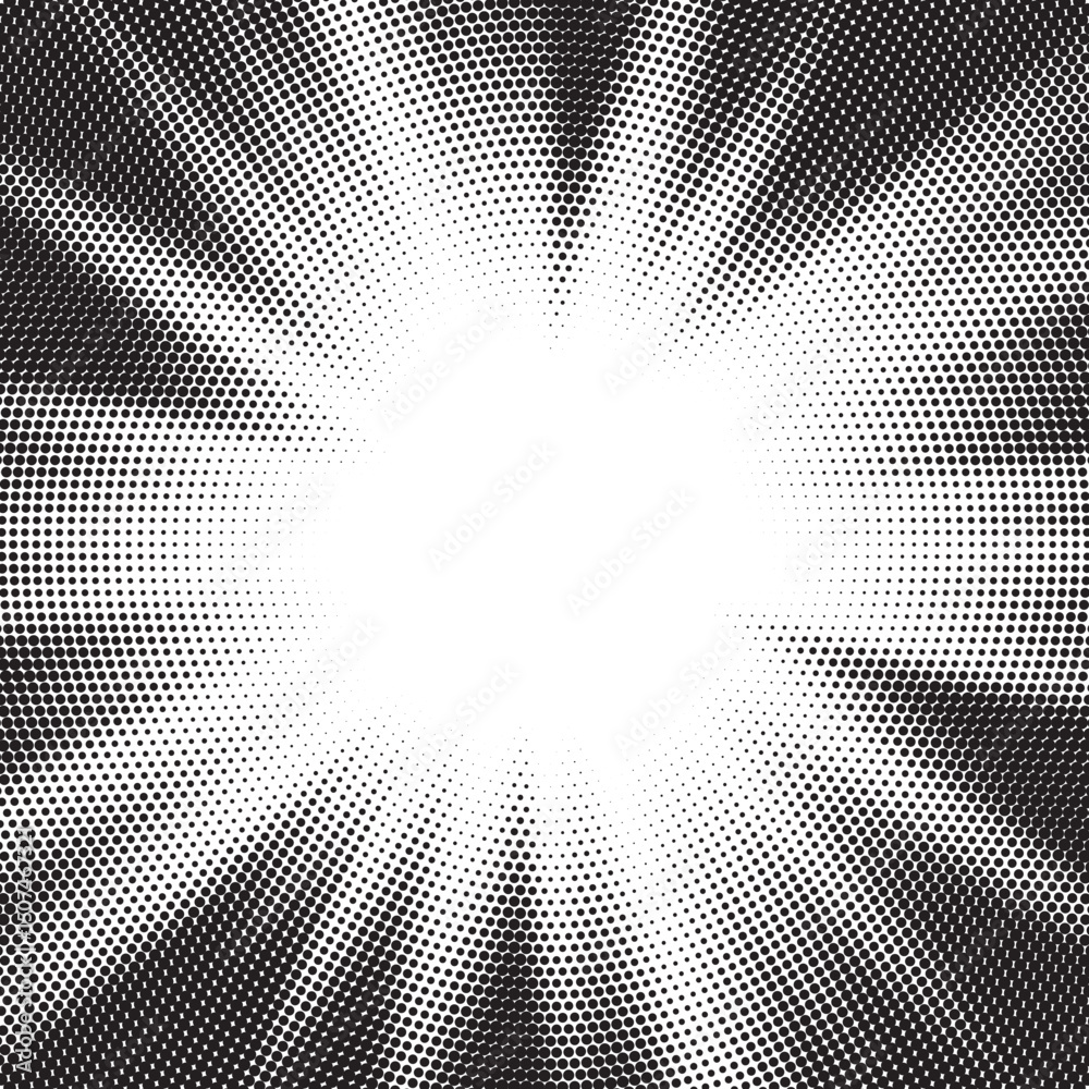 Aufkleber Halftone gradient sun rays pattern. Abstract halftone vector dots background. monochrome dots pattern. Vector background in comic book style with sunburst rays and halftone. Retro pop art design.