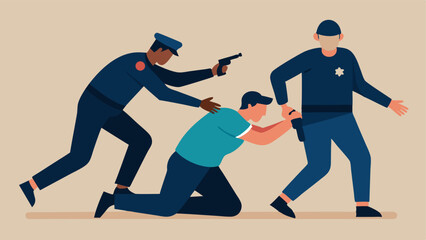 Obraz premium Criminal Apprehension An actionpacked scene of officers taking down a criminal showcasing tactical movement and teamwork with one officer tackling while another restrains.