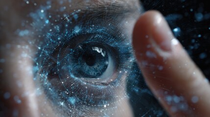 Eye scan monitor an AI-driven control system using a sleek glass display.