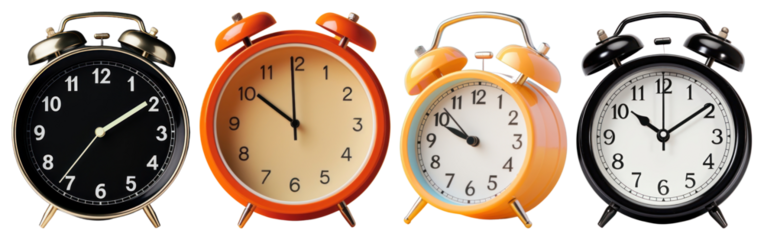 PNG Colorful vintage alarm clocks, element set on transparent background