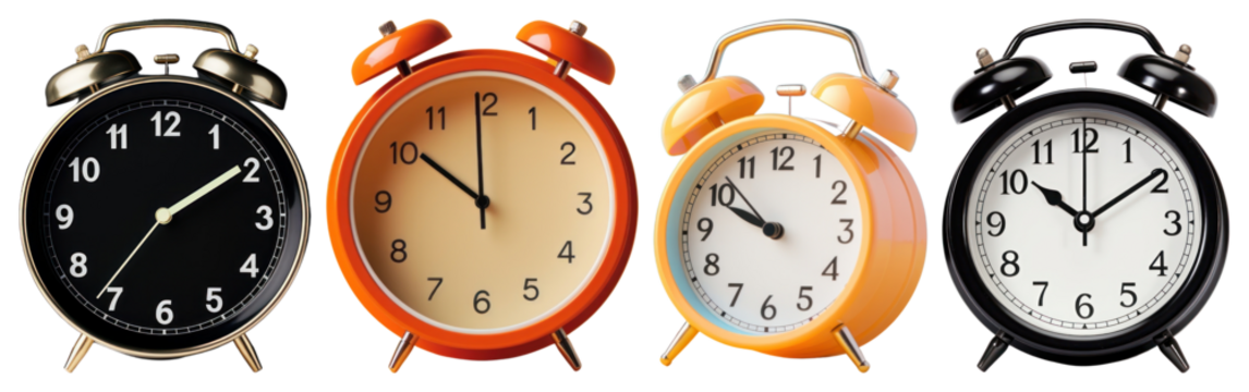 PNG Colorful vintage alarm clocks, element set on transparent background
