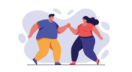 Happy couple holding hands smiling together in casual clothing simple vector illustration 