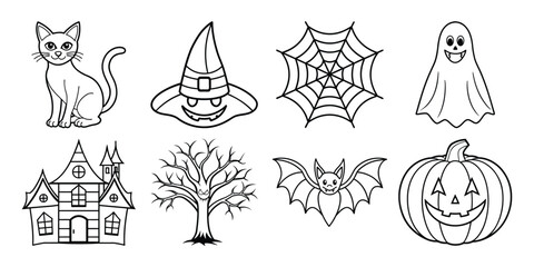 Fototapeta premium Halloween elements line art collection on white background