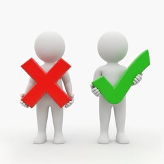 3D Characters Holding Red X and Green Checkmark Right vs Wrong Concept