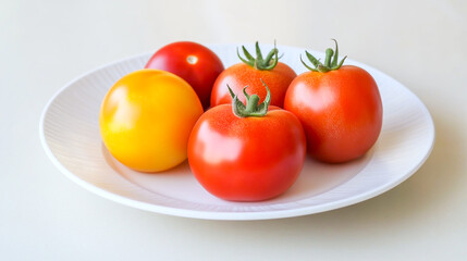 Heirloom tomatoes and bush varieties on plate fresh culinary ingredients