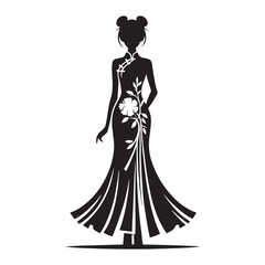 Fototapeta premium Silhouette of classic Chinese qipao dress – qipao silhouette – qipao vector – qipao illustration – ladies dress silhouette – silhouette of qipao