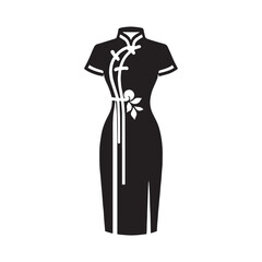 Traditional qipao silhouette in black vector form – qipao silhouette – qipao vector – qipao illustration – ladies dress silhouette – silhouette of qipao

