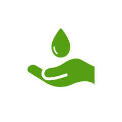 This striking ecology icon depicts a hand cradling a water drop, highlighting the essential need for environmental sustainability and water conservation in our communities and beyond