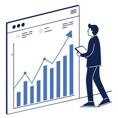 Business analyst viewing growing data trends on screen with a tablet examining statistical information and growth