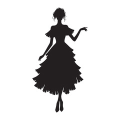 Classic ruffled dress shape rendered in elegant silhouette design – ruffled dress silhouette – ruffled dress vector – ruffled dress illustration – ladies dress silhouette – silhouette of ruffled dress