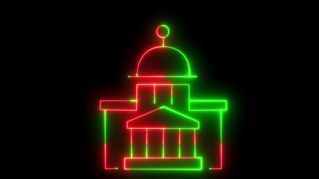 Abstract neon shine home icon animation with dark background.