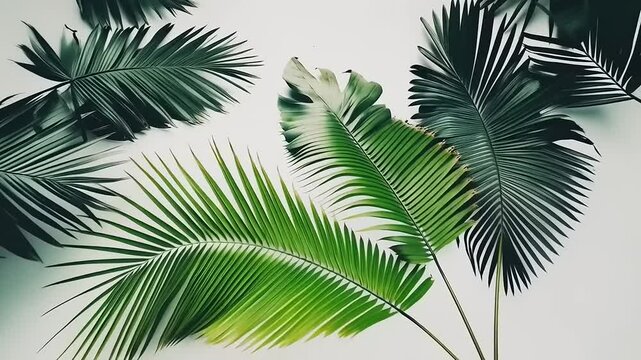 Tropical Serenity: Gentle Motion of Palm Fronds on Clean White Backdrop
