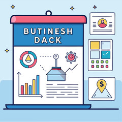 Conceptual illustration of a digital calendar featuring business infographics and analytical data visualization elements for presentations.