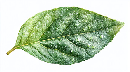 Lush Green Leaf with Dew Drops Isolated on White Background Perfect for Nature Designs and Eco Concepts