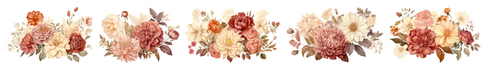 PNG Vintage floral border design, element set on transparent background